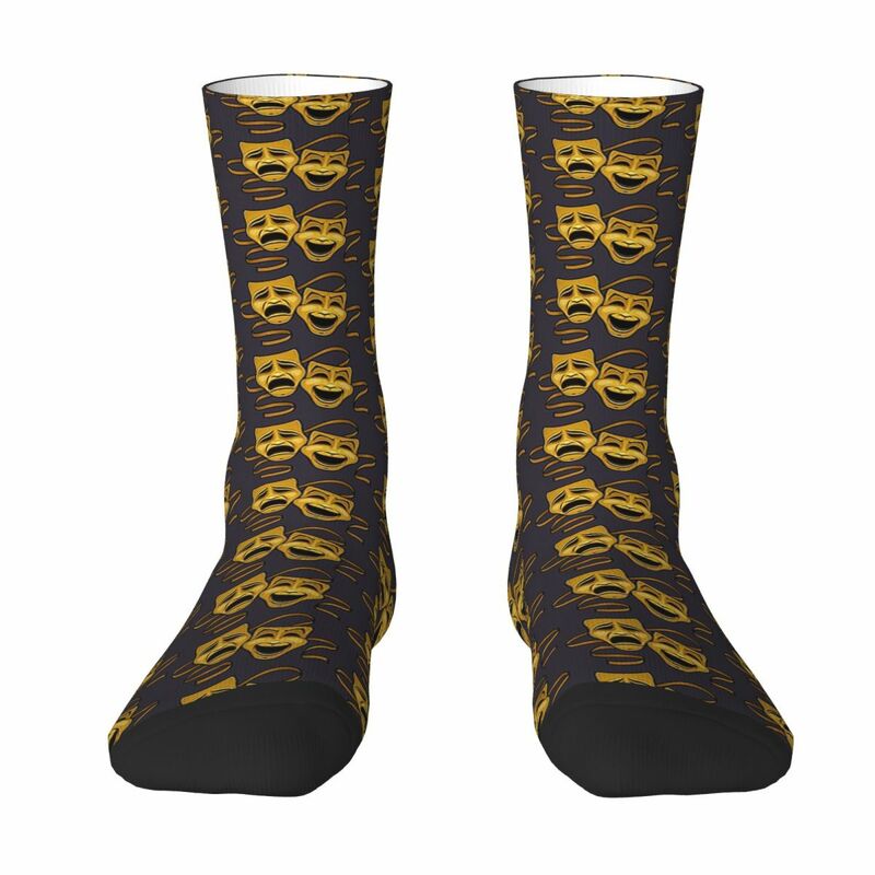 Gold Comedy And Tragedy Theater Masks Socks Harajuku Quality Stockings All Season Long Socks for Man's Woman's Birthday Present