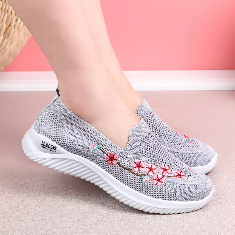 Shoes Womens Sneakers Mesh Breathable Floral Comfort Mother Soft Solid Color Fashion Ladies Footwear Lightweight Shoes for Women
