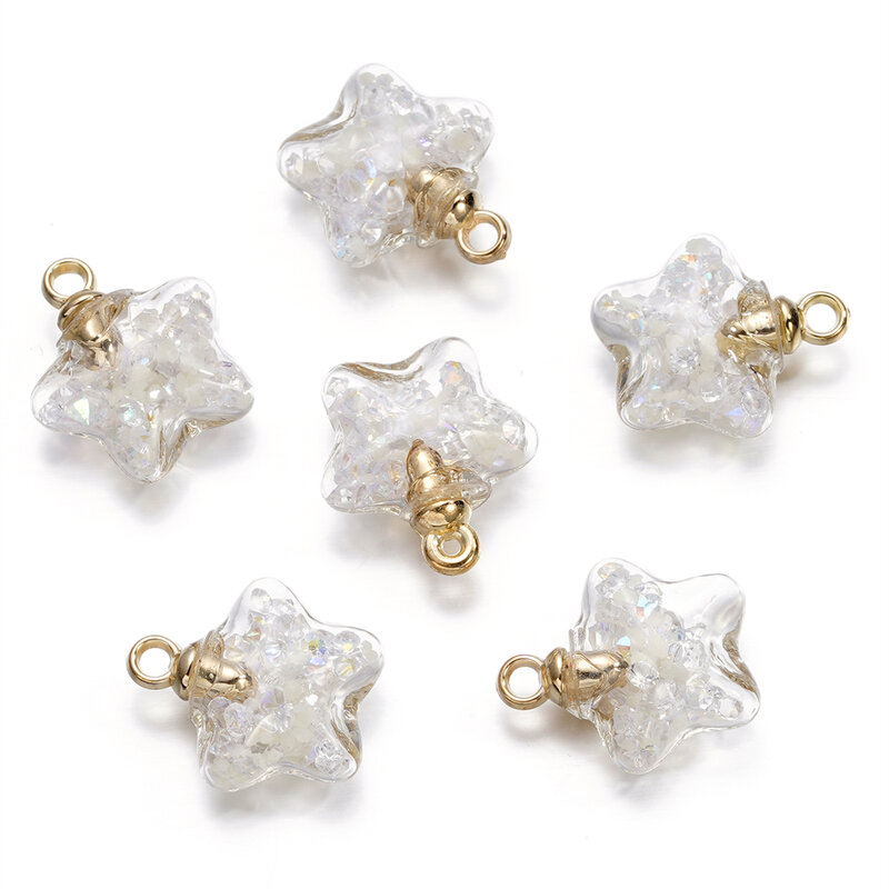 10 pz 17x19mm luminoso sabbie mobili perline stella a cinque punte ciondoli pendenti ornamenti per collana orecchini creazione di gioielli fai da te
