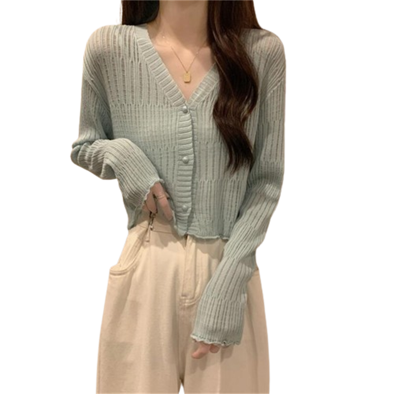 เสื้อคาร์ดิแกนกระดุมแถวเดียวสำหรับผู้หญิงเสื้อยืดวินเทจคอวีหรูหราเสื้อ Y2k แขนยาวดีไซน์เฉพาะกลุ่มสไตล์เกาหลี