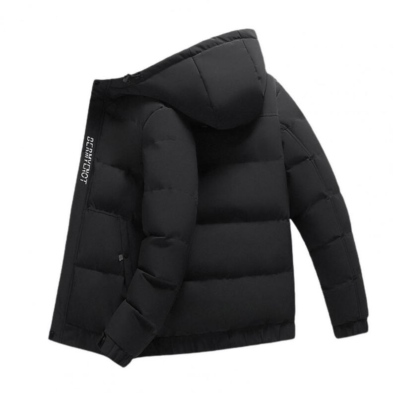 Однотонное пальто, теплое уютное хлопковое пальто, ветрозащитное мужское зимнее хлопковое пальто средней длины с капюшоном и карманами на молнии, теплое