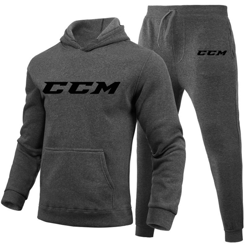ผู้ชาย CCM ลำลอง2ชิ้นชุดเสื้อกันหนาว Hooded + Sweatpants CCM พิมพ์กีฬา Mens เสื้อผ้า Jogger ชุดกีฬา