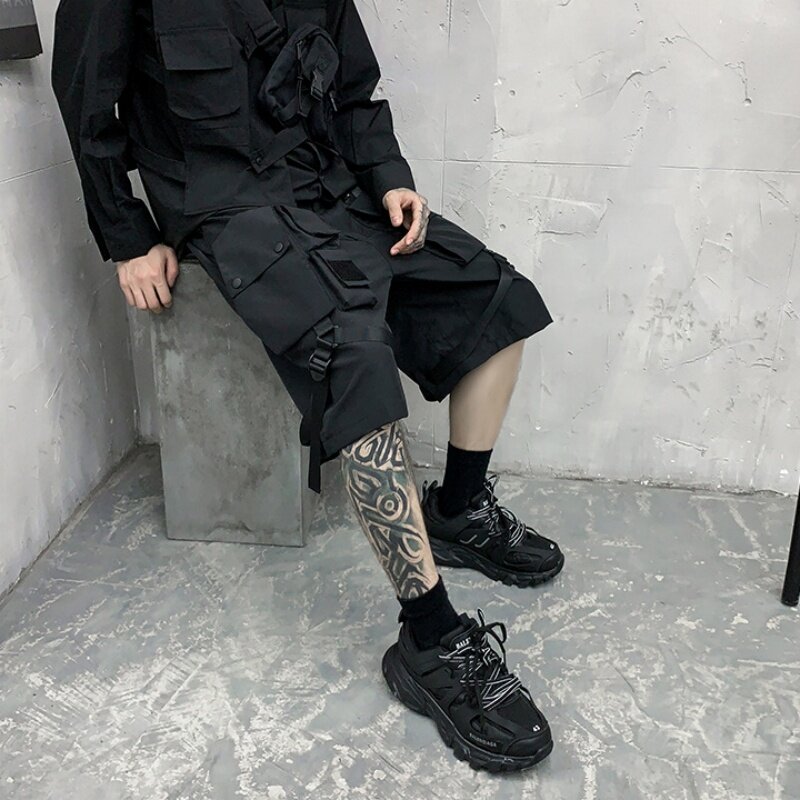 Calça de carga tática de rua alta com bolso múltiplo masculina, estilo Y2K Techwear, calça reta cortada, verão, 2022