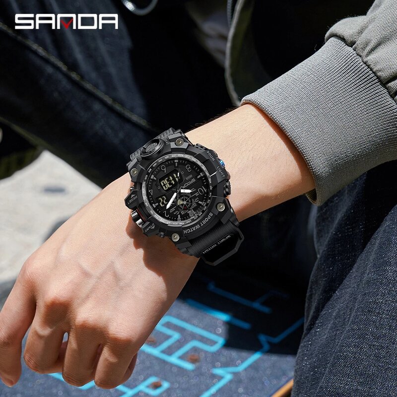 SANDA luksusowy markowe zegarki męskie 50M wodoodporny sportowy zegarek wojskowy cyfrowy kwarcowy zegarek dla mężczyzn Relogio Masculino 3169