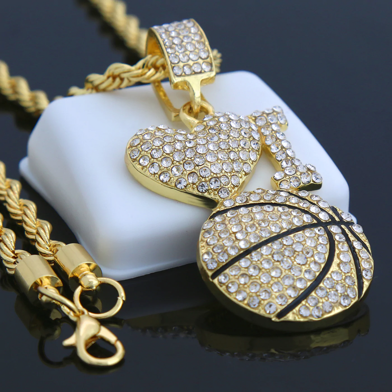 I Love Basketball Design Hop ciondolo in oro certificato catena da 4MM catena da 24 "collana di diamanti con catena a corda regalo di gioielli per tuo marito