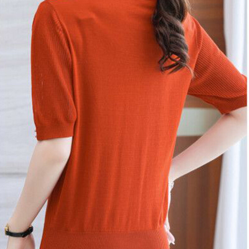 Letnia damska elegancka elegancka modne t-shirty dla kobiet luźna, jednolita, głęboka dekolt w szpic z krótkim rękawem eleganckie koszule Y2K