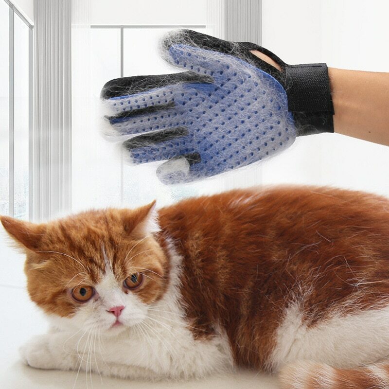 Sarung tangan penghilang bulu hewan peliharaan, sikat penghilang menempel rambut silikon pembersih mandi anjing kucing