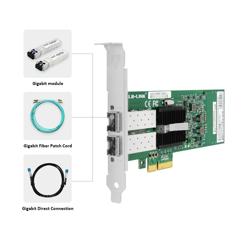 LR-LINK 9702EF -2SFP Dual Port Gigabit Ethernet Fiber Optical Network Card PCI-Express Lan Card Intel 82576 E1G42EF Compatible