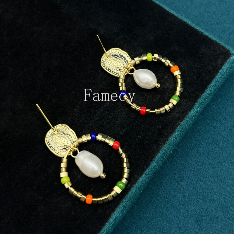 2024 Fashion New Retro Simulated Pearl Pendant Round Women's Earrings