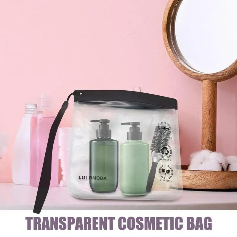 Прозрачные сумки для туалетных принадлежностей, косметичка, сумка для хранения, органайзер для косметики, прозрачный с молнией и ремешком, дорожная косметичка для туалетных принадлежностей