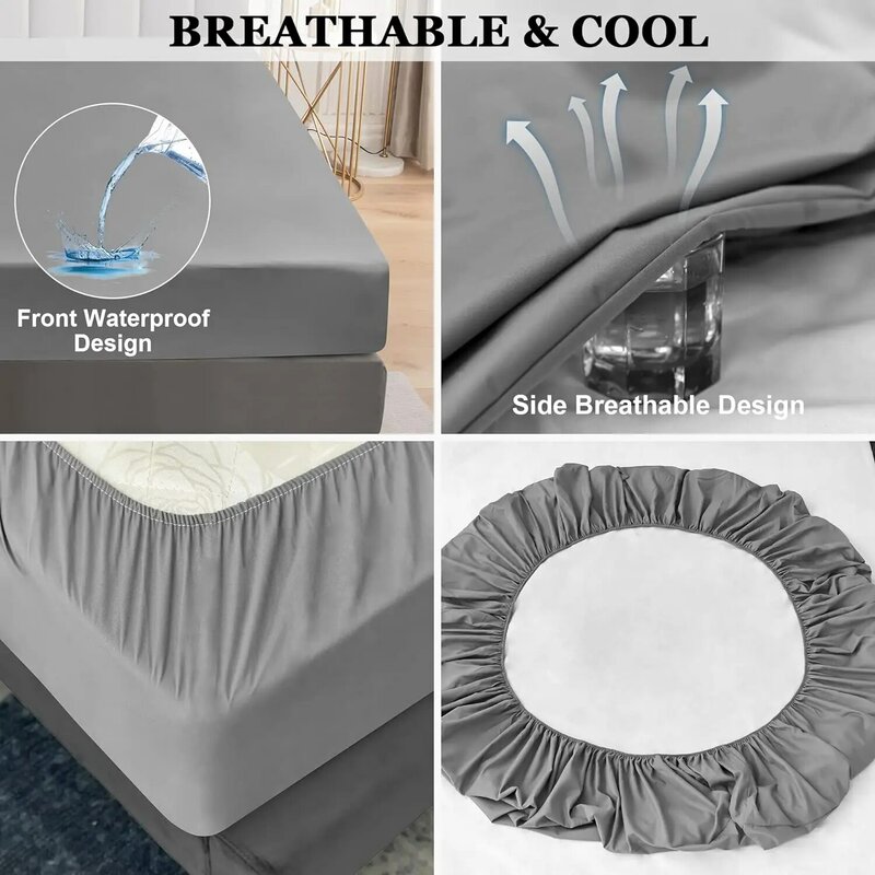 Safe Waterproof Mattress Protector, Soft Comfortable Breathable Solid Color Bedding Mattress Cover Fitted, Machine Washable