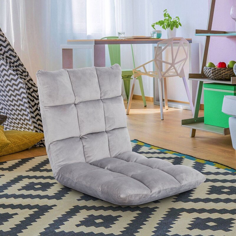 조절식 바닥 의자 메모리폼 게임 소파 좌석, 등받이 지지대, 회색