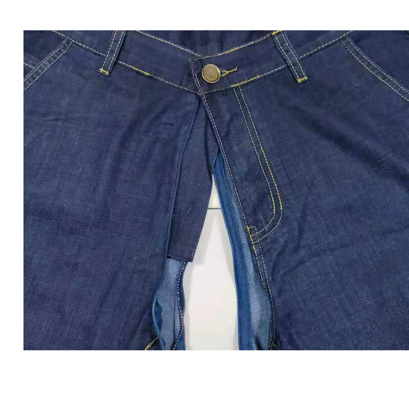 بنطلون جينز مثير مفتوح للرجال ، ثلاثة سحّاب خفي ، جينز قصير متوسط ، بنطلون مثير للجنس خارج المنزل ، لباس شريطي للمثليين