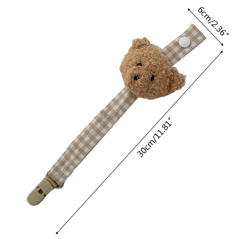 น่ารักหมีลายสก๊อตผ้าฝ้ายคลิปห่วงโซ่ Pacifier ทารก Teether จุกนมหลอกผู้ถือคลิป DIY Dummy Nipple ผู้ถือสายคล้อง