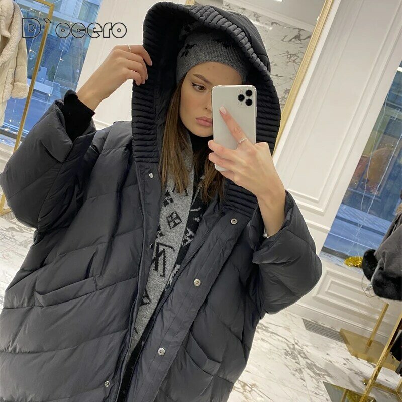 D`OCERO 2022 Fashion Loose Women's Winter Down Jacket Hooded Warm Winter Coat Large Size Parkas Female Windproof  Long Overcoat