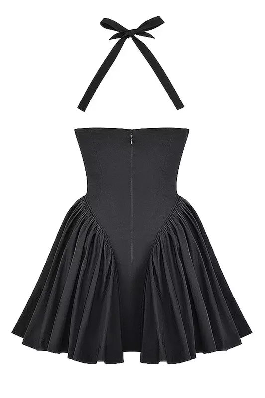 2024 New Romantic Sexy Women Halter Mini Dress In Black Evening Party & Club Elegant Flounced Backless Short Dress  CSM50YY