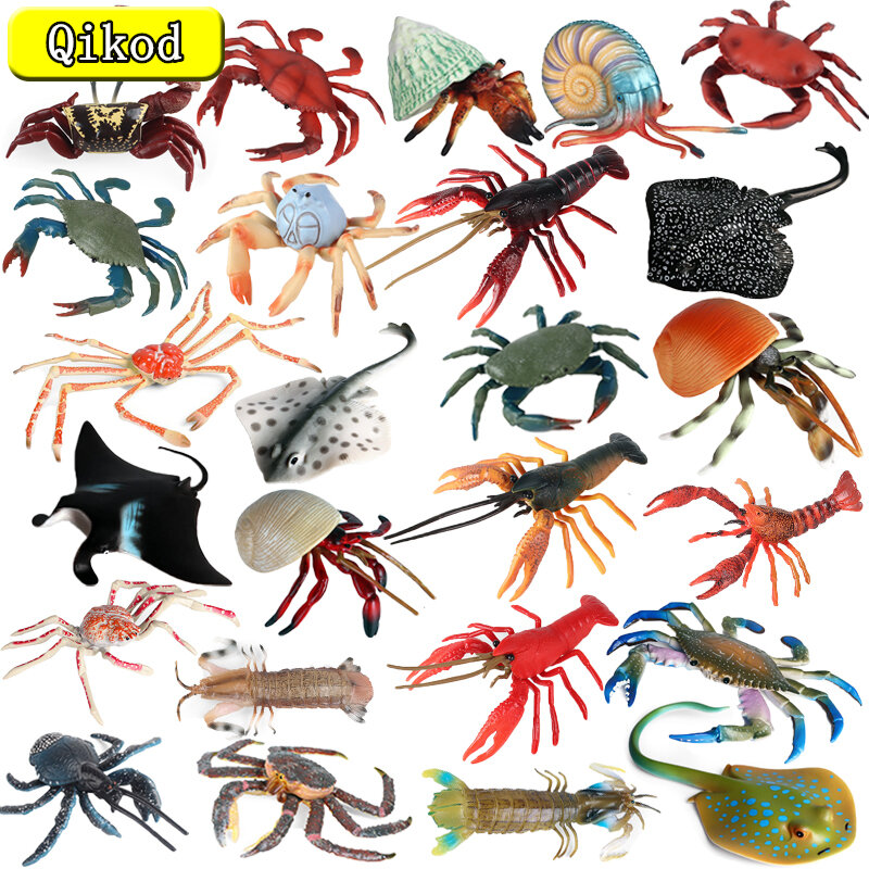 Figuras de acción de animales marinos para niños, colección de animales marinos, cangrejo ermitaño, langosta, Stingray, 2022