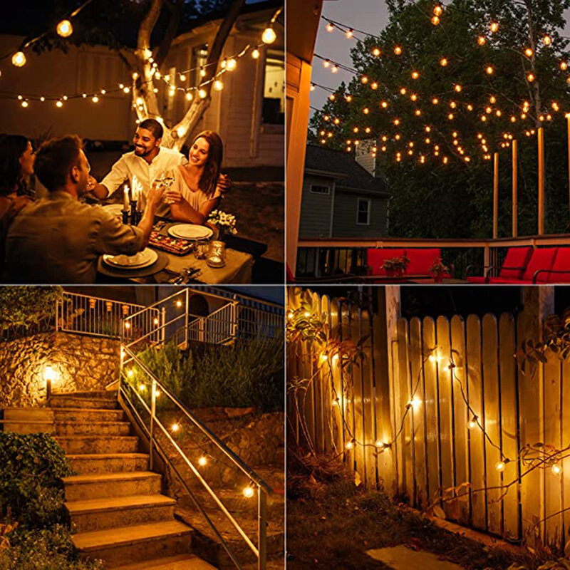 Guirnalda de luces LED para exteriores, bombillas de plástico G40, guirnalda de hadas para Patio, boda, calle, Camping, jardín, decoración de fiesta