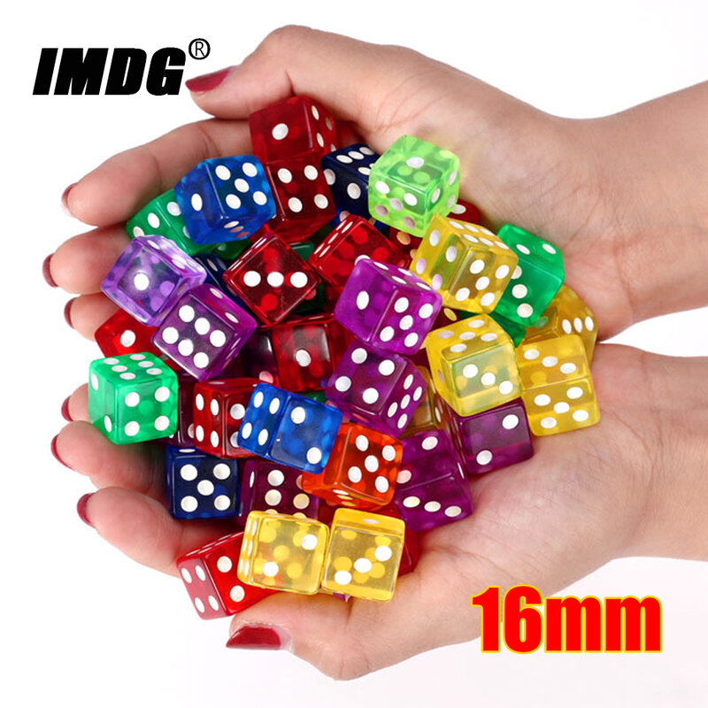 10pcs/pack Colors Acrylic Dice 16mm Square Corner Transparent Cubes #16 High Quality Boutique Dots Game Dice
