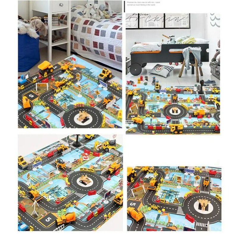 Tappetino stradale bambini ingegneria parcheggio mappa ragazzo ragazze giocattolo educativo Cartoon Playmat per tappetini per bambini giocattoli per bambini giochi