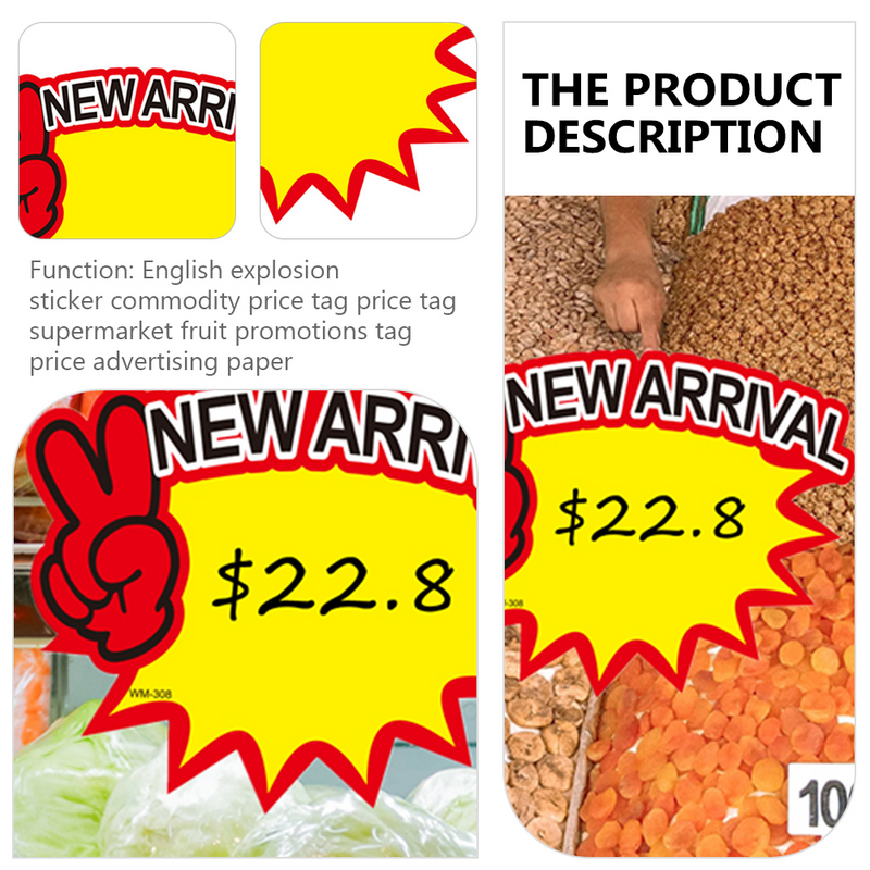 Etichetta del prezzo delle materie prime promozione adesivi pubblicitari segni di esplosione etichetta del prezzo per il negozio Supermaket