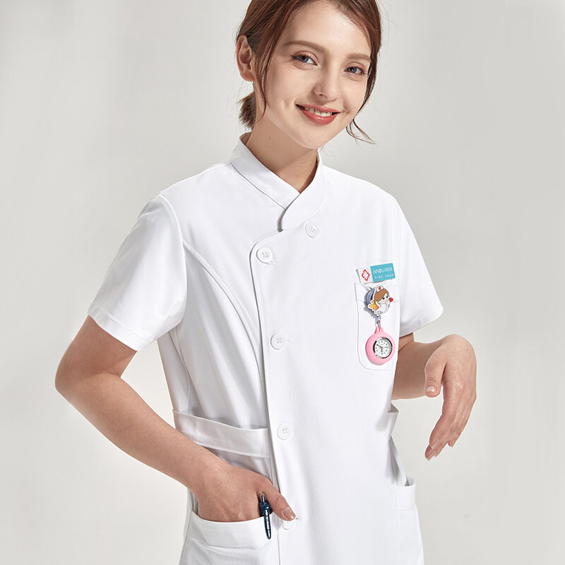 Medical ชุดไม่สมมาตร Healthcare พยาบาลขัดสีขาวแขนยาว Beautician Work Uniform สไตล์พยาบาลชุด801-03