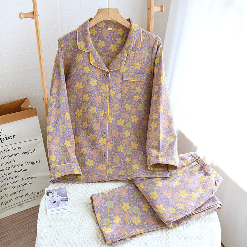 Пижамный комплект из 100% хлопка, женская пижама с цветочным принтом для сна, женская одежда для сна, новинка сезона осень-зима 2023, повседневная домашняя одежда