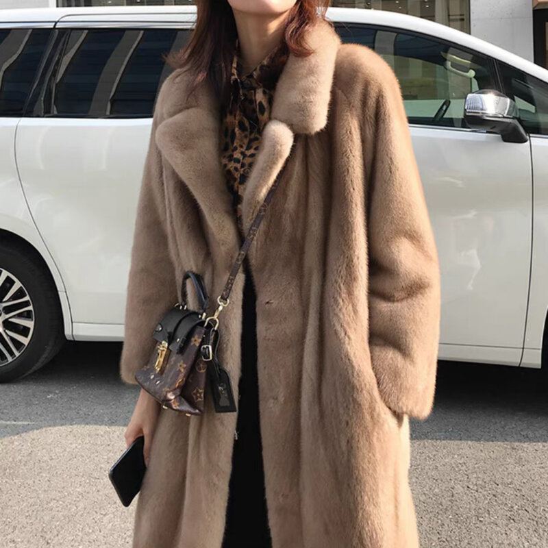 Fur Coat Women's Solid Color FauxFur Three-Button Mid-Length Winter Suit Collar Loose Slimming Fashion High-End Overcoats Casual