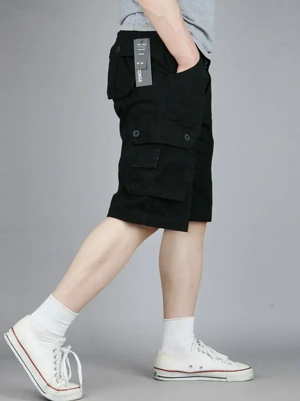 Male Short Pants with Pockets Black Men's Cargo Shorts Big Size Oversize Clothes Summer Cotton Jorts Designer Casual Hevy Whate