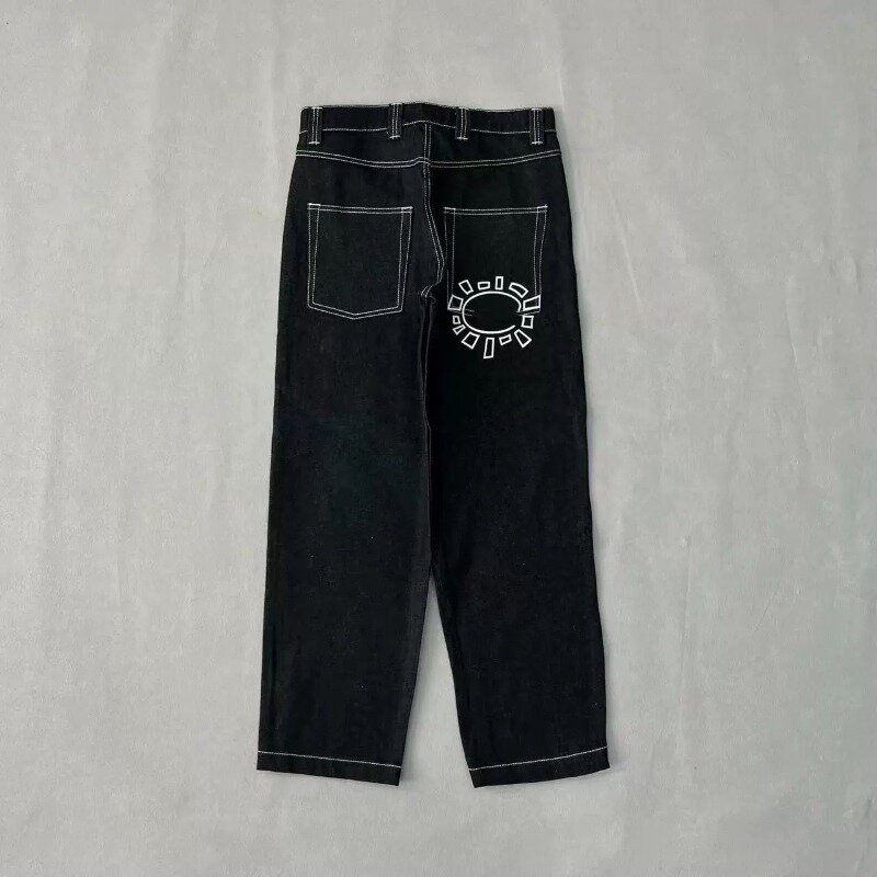 Jeans Y2K americano com padrão personalizado Sun Roll, skate Street Wear, calças na moda High Street Ins, novo estilo, 2024