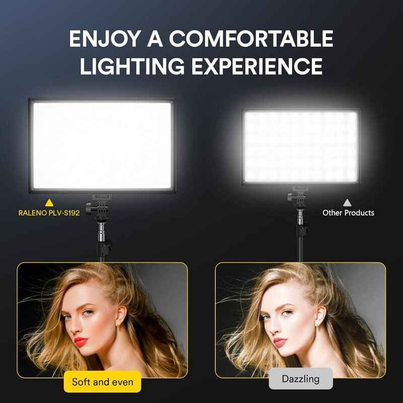 RALENO Panel lampu lembut Video LED 19.5W, lampu Panel kamera 650Lux/m baterai 24000mAh bawaan