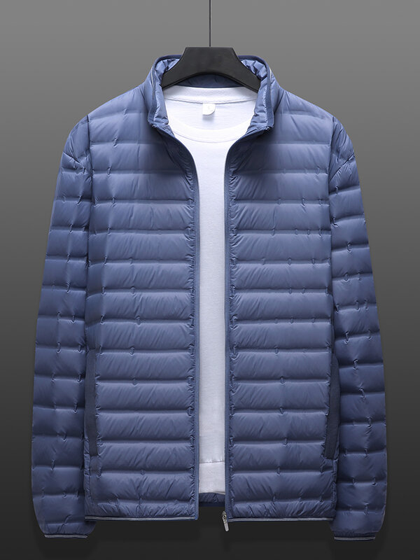 Зимняя ультра легкая мужская пуховая куртка, новинка 2022, воротник-стойка, 90% белый утиный пух, стеганое пальто, однотонная теплая ветровка размера плюс 8XL