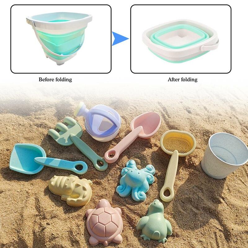 Brinquedos infantis de praia de silicone, jogo de verão, balde de areia, presentes divertidos ao ar livre, sandbox de praia infantil, brinquedos com pá, H2k1, 11 peças