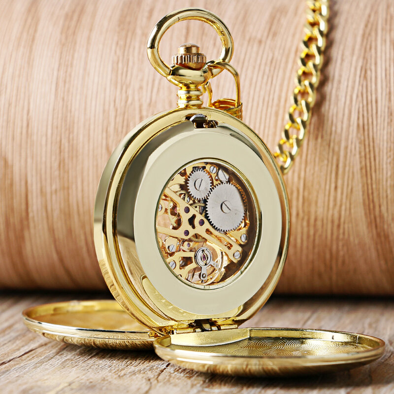اليد الرياح الميكانيكية الرجال ساعة جيب قلادة فاخرة الذهب Steampunk سلسلة قلادة خمر فستان فوب الساعات ل الأعشاب الضارة هدية