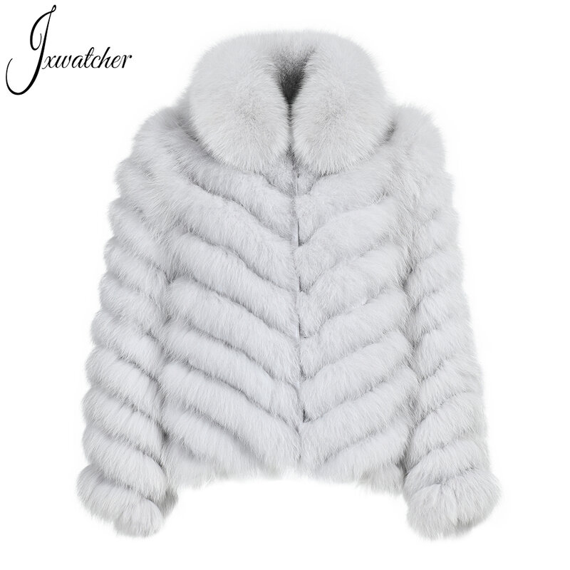 Jxwatcher 여성용 진짜 여우 모피 코트, 실크 라이너, 가역 착용 재킷, 따뜻한 맞춤형 럭셔리, 부드러운 고급 모피 코트, 레이디 겨울