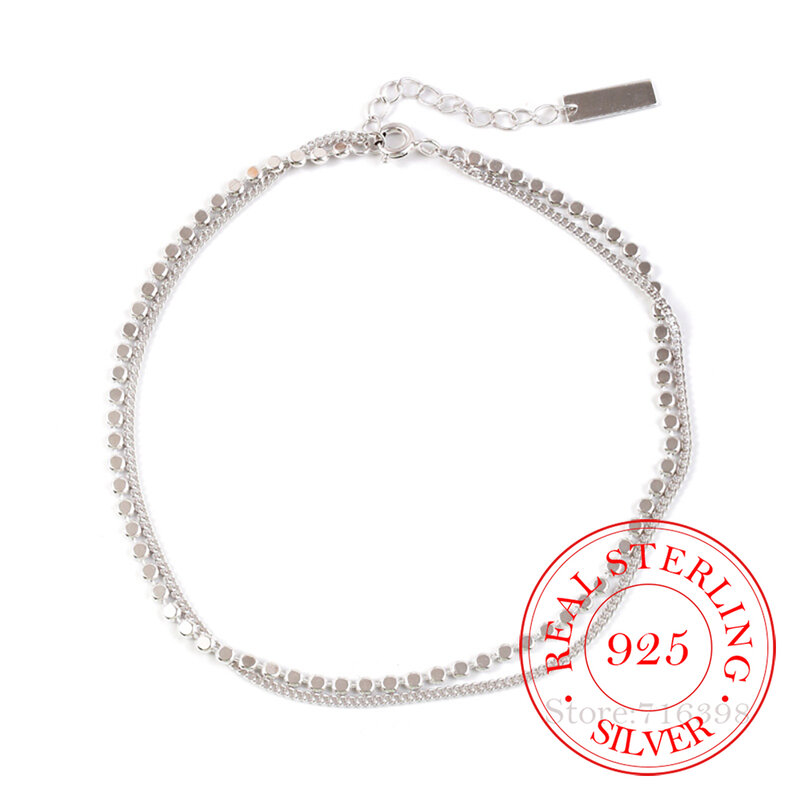Leg Bracelet 925 Sterling Silver Double Layer Round Anklet Bracelet Female Simple Temperament Sexy Hot Chain Jewelry Party Gift