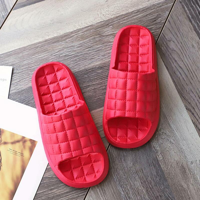 1 Pair Shower Slippers Grid Pattern Solid Color Soft Sole EVA Slip-on Men Women Summer Home Slides Bathroom Supplies
