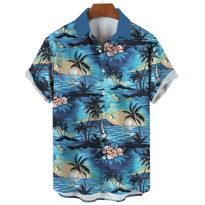 قميص هاواي بأكمام قصيرة للرجال ، رسومات شجرة جوز الهند ، قمصان هاواي للصيف ، مطبوعات ثلاثية الأبعاد ، أسلوب هاواي ، الموضة ، قميص أبارا ولانسي ،