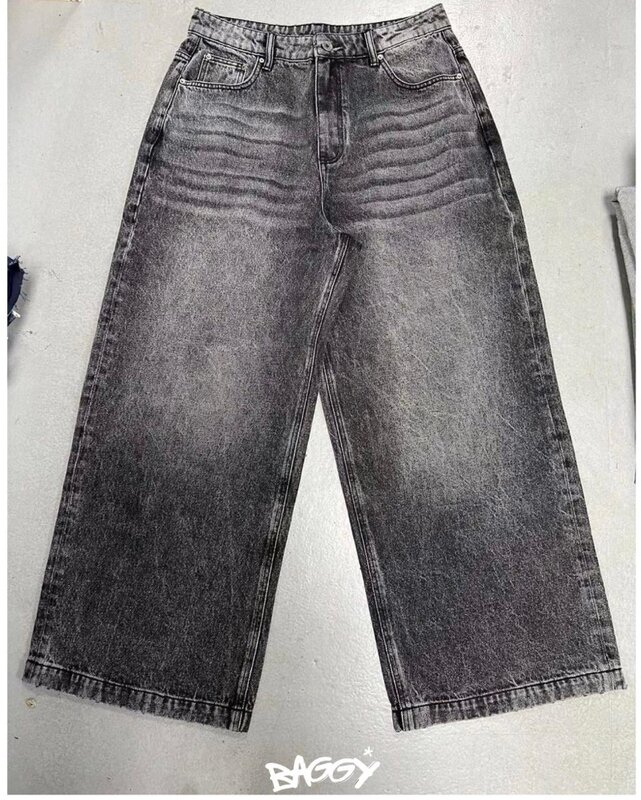 Calça casual de perna larga larga larga para homens, europeu e americano, High Street Trend, jeans retrô velho masculino, gótico Y2k Harajuku, moda casal, 2024