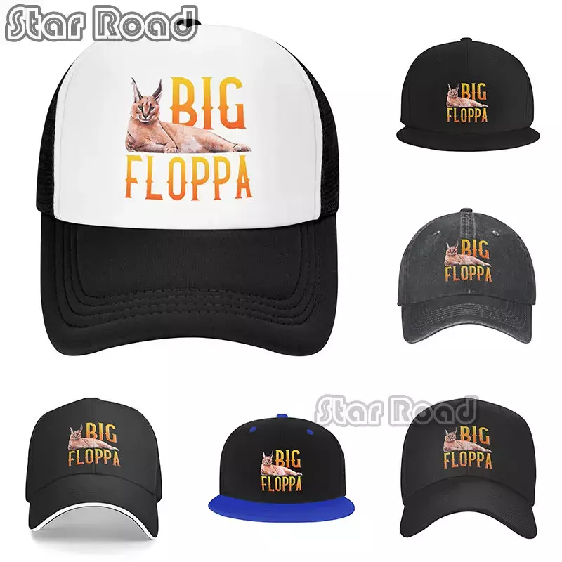 Big Floppa Rapper King Crown Poppa Meme Trucker topi luar ruangan Pria Wanita topi bisbol kucing karacal dapat disesuaikan musim semi topi Snapback