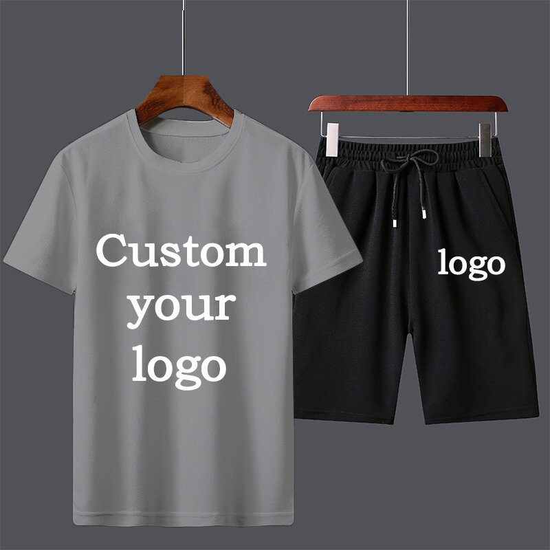 Conjunto de 2 piezas con logo personalizado para hombre, traje corto informal, camiseta y pantalones cortos, chándal de verano, novedad de 2023