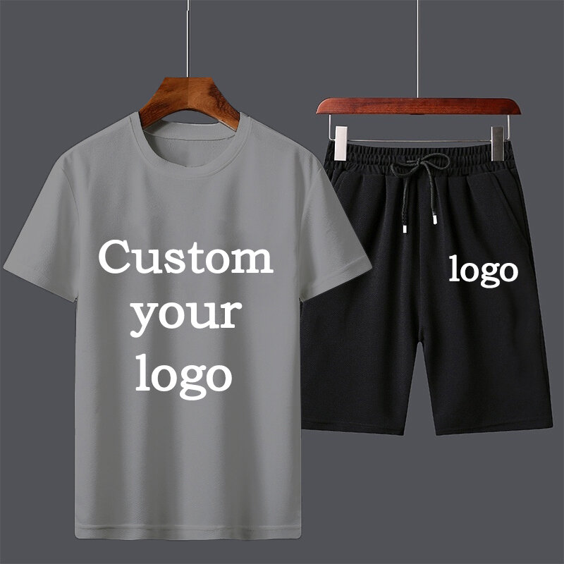 Ensemble 2 pièces avec logo personnalisé pour hommes, survêtement décontracté, t-shirt court imbibé, short, mode, été, nouveau, 2023