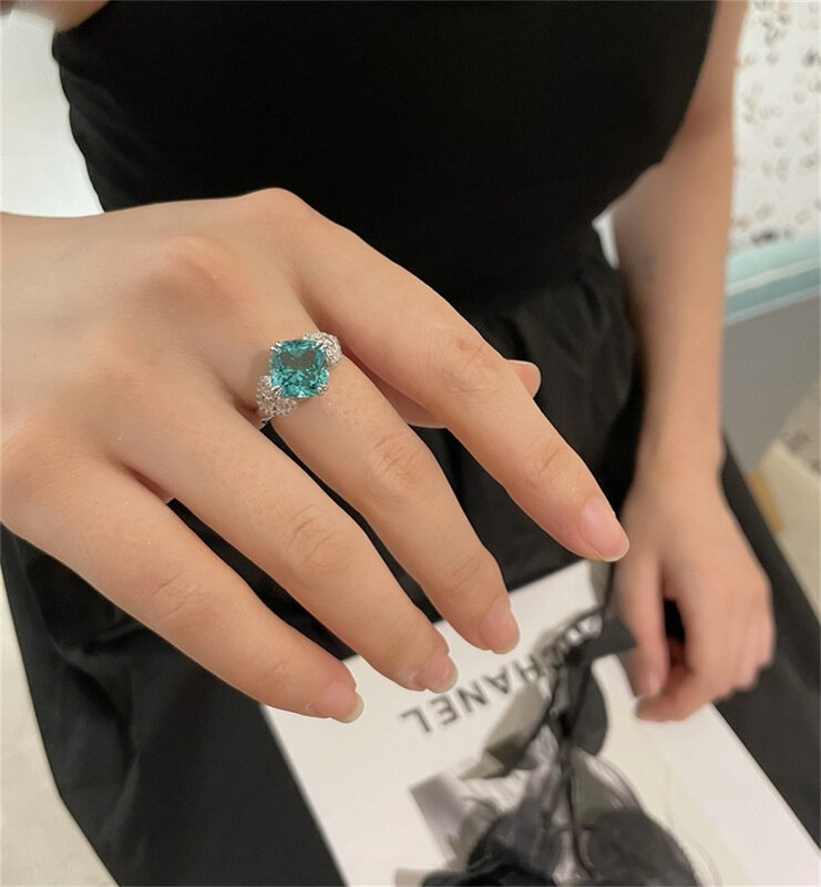 แหวนชุบเงิน925สวยงามแหวนปรับขนาดได้หรูสำหรับงานเลี้ยงวันเกิดของผู้หญิงของขวัญ