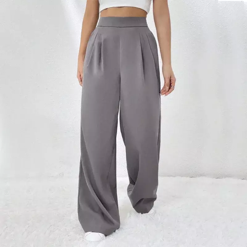 Новинка 2024, женские широкие брюки с эластичным поясом и карманами, Свободные повседневные длинные брюки, Корейская уличная одежда для женщин YSQ29