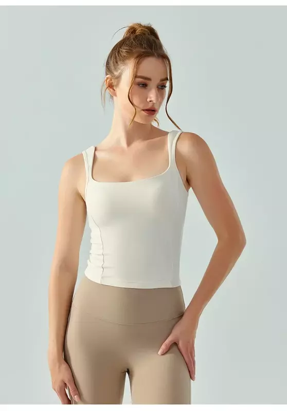 Square-necked Shoulder-covered Nude Yoga Vest With Chest Pad and Shockproof Medium-strength Back-beautiful Sports Fitness Jacket