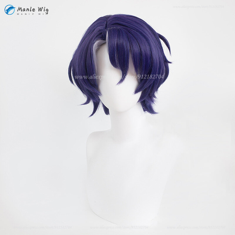 Game HSR Dr. Ratio Cosplay Wig Short Purple Highlights Scalp Cosplay Hair Heat Resistant Synthetic Wigs Halloween Anime Wigs