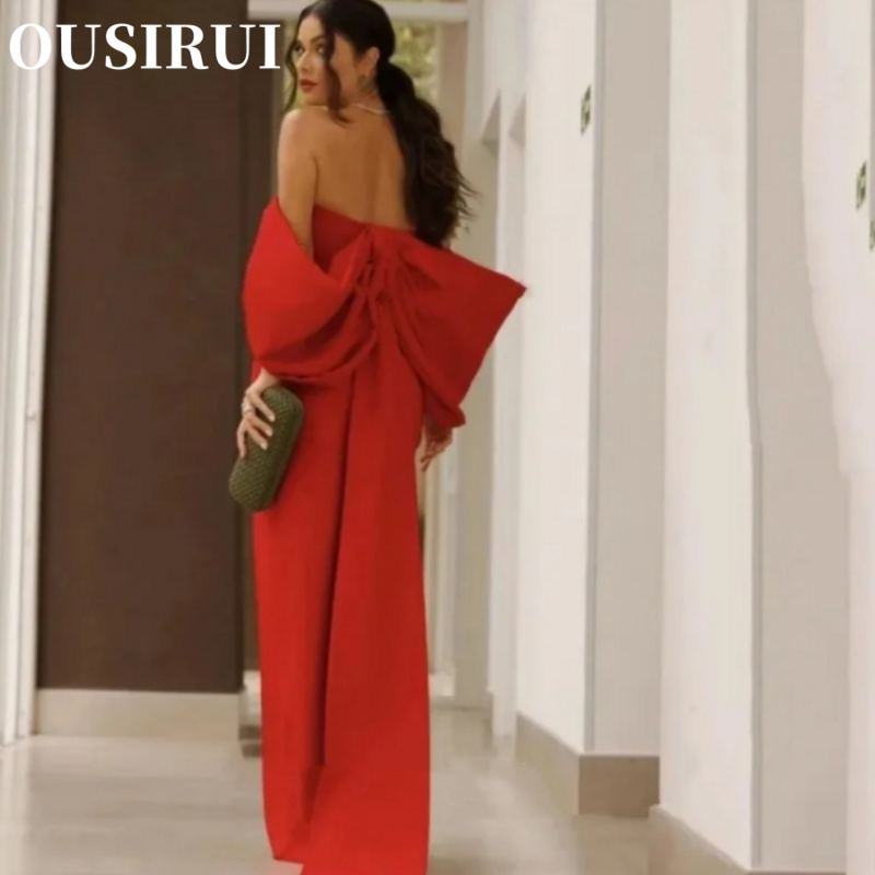 Boczne rozcięcie suknia dla gościa weselnego szata z odkrytymi ramionami 2024 proste balowe seksowne czerwone suknie wieczorowe syrenki dla kobiet suknie przedsionek