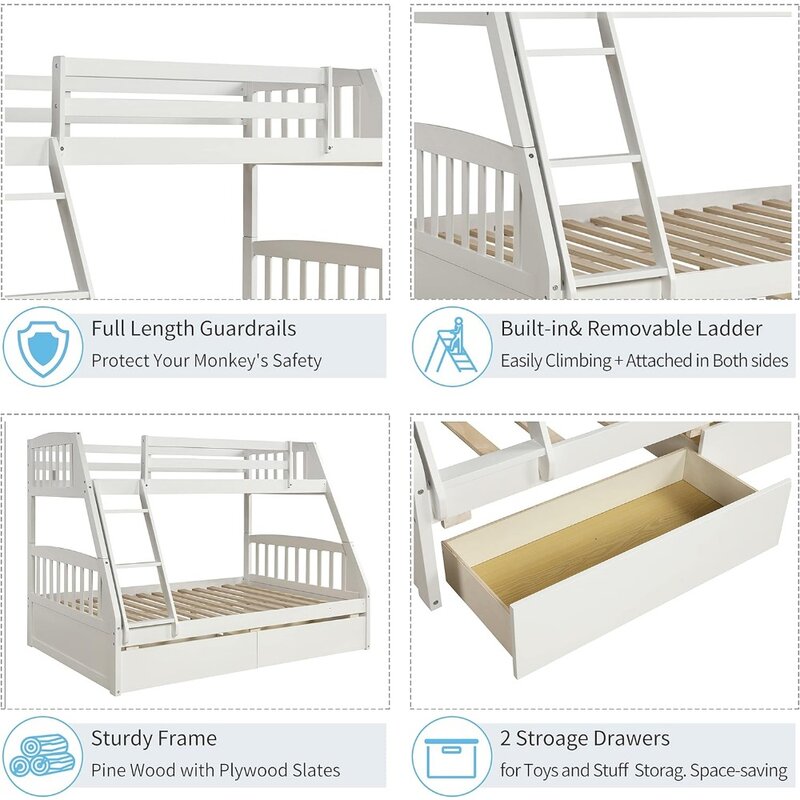 Marco de cama para niños, Convertible en 2 camas separadas, marco de cama para niños