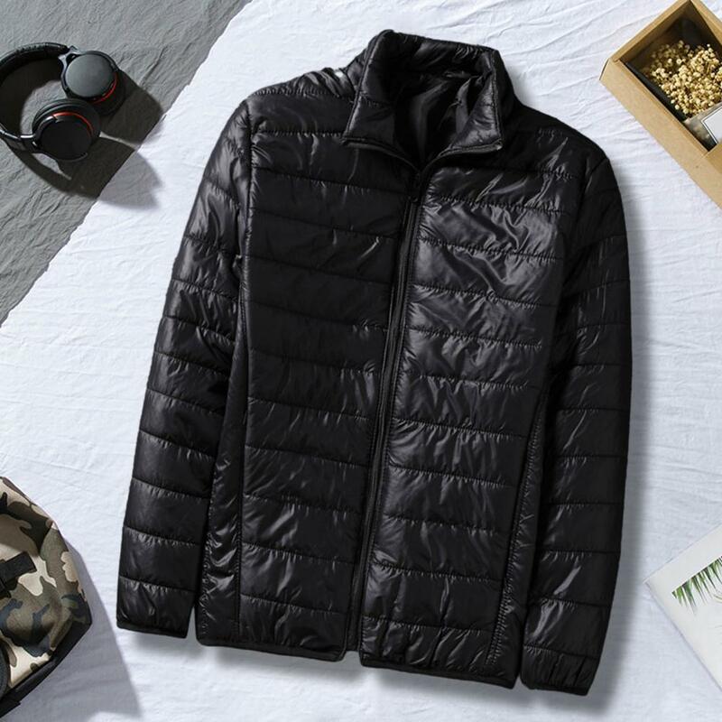 Men Cotton Coat Windproof Men's Winter Cotton Coat with Stand Collar Padded Pockets Soft Zip-up Jacket for Neck Protection Men