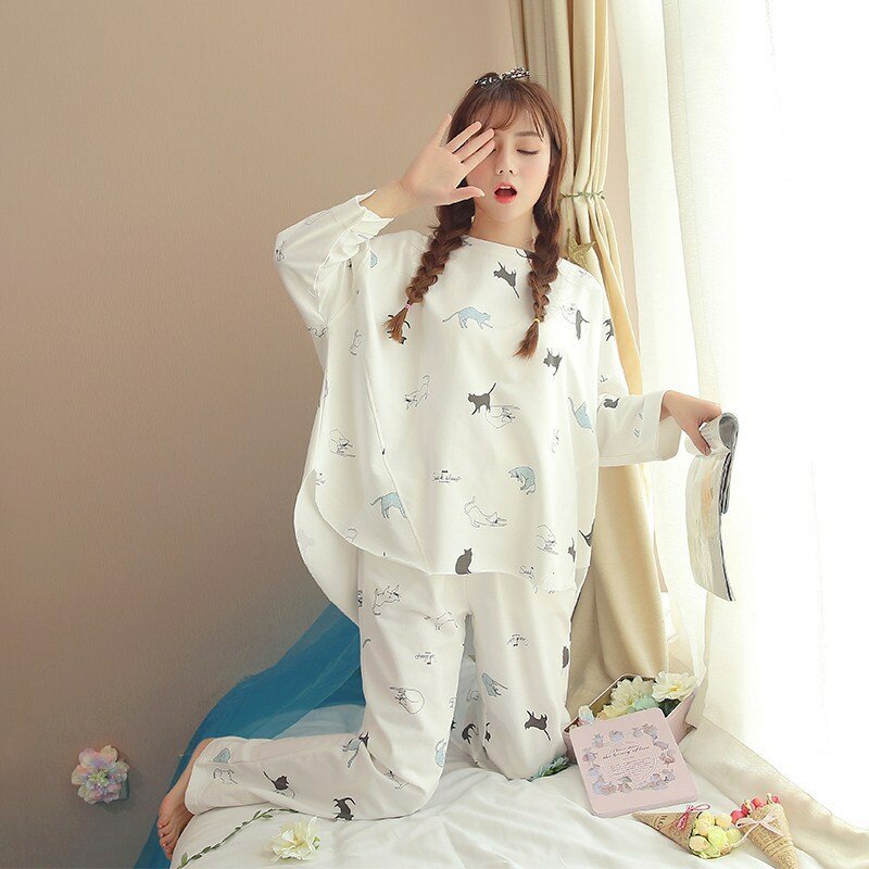 女性用長袖パジャマ,韓国版,家庭用,かわいい漫画,パジャマ,4シーズン